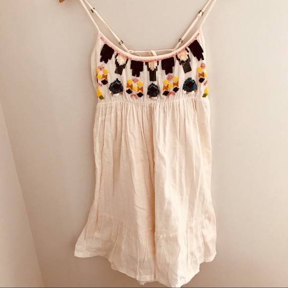 Rip Curl Global Glam Flowy Beaded Top Babydoll Slip Mini Dress Cut Out Back Sz2 - Picture 1 of 8